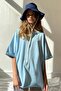 Blue Oversize Basic Women's T-Shirt - 5