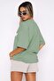 Light Green Printed Crew Neck Women's T-Shirt Mg1706 - 4