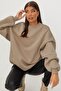 Bej Bisiklet Yaka Basic Sweatshirt MG1559 - 4
