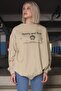 Beige Crew Neck Printed Oversize Women's Sweatshirt Mg1577 - 5