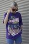 Purple Printed Crew Neck Women's T-Shirt Mg1765 - 4