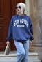 Indigo Printed Oversize Women's Sweatshirt Mg1564 - 3