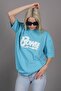 Turquoise Printed Over Fit T-Shirt Mg1514 - 4