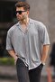 Painted Gray Striped Short Sleeve Men's Shirt 6738