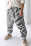 Boy's 2 Piece Linen Carrot Pants (100% Cotton Black and Black White Striped) - 2