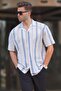Blue Patterned Short Sleeve Men's Shirt 6741