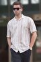 Beige Patterned Short Sleeve Men's Shirt 6741 - 2