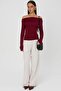 Burgundy Boat Neck Gathered Women's Blouse MG2050 - 3