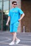 Blue Pocket Detailed Men's Shorts Set 5946 - 2