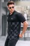 Black Patterned Men's Polo Neck T-Shirt 5871