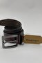 Brown Faux Leather Double Stitching Straight Men's Belt 7221 - 4