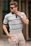 Grey Striped Polo Collar Zippered T-shirt 6898 - 2