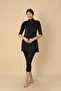 Half Zipper Three Quarter Sleeve Semi Covered Hijab Swimsuit 6110