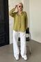 Khaki Striped Women's Shirt with Pockets Mg2345