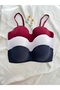3-Piece Gathering Underwire Unfilled Lotus Bra (Burgundy-White-Black) - 3