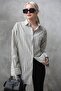 Green Striped Oversize Women's Shirt Mg1688 - 2