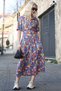 Blue Floral Print Shirt Collar Midi Dress Mg1821 - 4