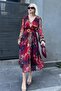 Red Double-Breasted Neck Patterned Chiffon Dress MG2065 - 4