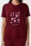 Women's Garden Soft Texture Burgundy Flower Pattern Crew Neck Short Sleeve Bottom Top Pajama Set - 6