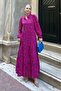 Red Ankles Elastic Half Button Polo Neck Floral Dress MG2029 - 2