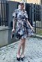 Black Print Double Breasted Collar With Belt Mini Dress MG2073 - 4