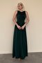 Green Front Draped Long Length Women's Dress Mg2364 - 2