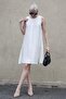 White Zero Sleeve Casual Linen Dress Mg1831 - 3