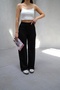 Women's Black 2 Thread Palazzo High Waist Loose Wide Leg Loose Sweatpants - 3