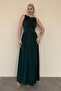 Green Front Draped Long Length Women's Dress Mg2364 - 8