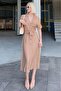 Camel Shirt Collar Pocket Detail Button Long Dress Mg2083 - 6