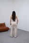 Women's Beige 2 Thread Palazzo High Waist Loose Wide Leg Loose Sweatpants - 7