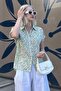 Green Floral Patterned Short Sleeve Women's Shirt Mg2098 - 3