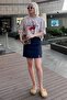 Navy Blue High Waist Front Slit Short Skirt Mg2086 - 2