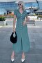Mint Green Button V-Neck Long Knitwear Dress Mg2078 - 3