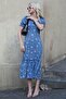 Blue Floral Pattern Balloon Sleeve Midi Dress Mg1820 - 2
