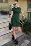 Nefti Green Buttoned Polo Neck Women's Dress Mg2305 - 2