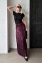 Burgundy Patterned Satin Women's Long Skirt Mg2333 - 3