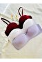 3-Piece Gathering Underwire Unfilled Lotus Bra (Burgundy-White-Lilac) - 5