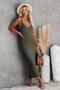 Khaki V-Neck Strap Knitwear Long Dress Mg1724 - 2