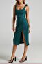 فستان ميدي بفتحات وأشرطة باللون الأخضر الزمردي Mg1423 - 3