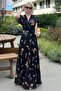 Black Floral Print Slit Detailed Long Dress MG2116 - 4
