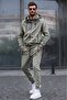 Khaki Printed Hooded Tracksuit Set 5906