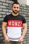 Color Blocked Text Detailed Black T-Shirt 3077 - 2