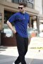 Navy Blue Crew Neck Printed Short Sleeve Overfit T-Shirt 7036 - 2