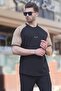 Black Crew Neck Embroidered Detailed Short Sleeve Men's T-Shirt 7013