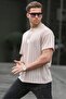Beige Oversize Crew Neck Men's T-Shirt 6179 - 3