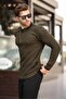 Khaki Crew Neck Striped Detail Long Sleeve Knitted Sweater 7245