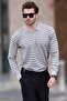 Gray Polo Neck Striped Zippered Knitted Sweater 7243 - 2