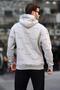 Painted Gray Printed Hooded Men's Sweatshirt with Pocket Detail 7075 - 3
