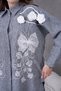 Women's Front Embroidered Rose Floral and Stone-Embellished Ribbon Detail Linen Shirt and Trousers Top and Bottom Set - 5